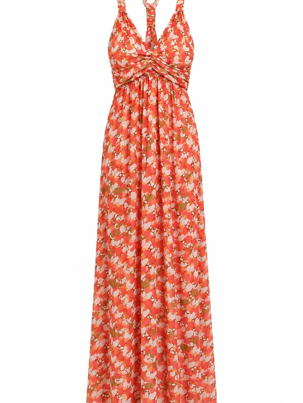 India Boutique Coral Gold Metallic Maxi Dress Halter Racerback One Size Boho